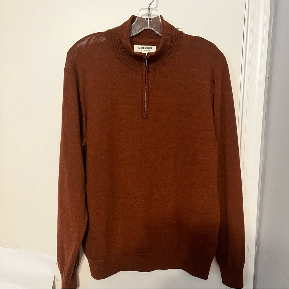 Goodthreads Men's 100% Merino Wool 1/4 Zip Pullover Sweater Size Large